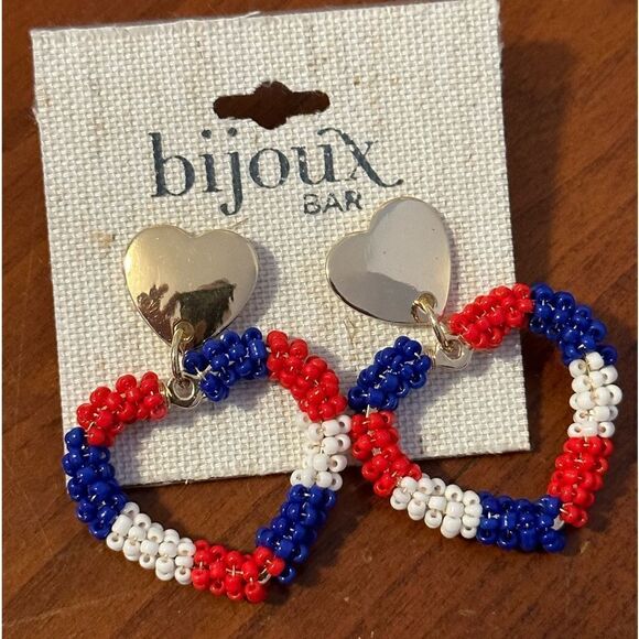 Bijoux Bar heart shaped patriotic beaded earrings - Picture 1 of 2